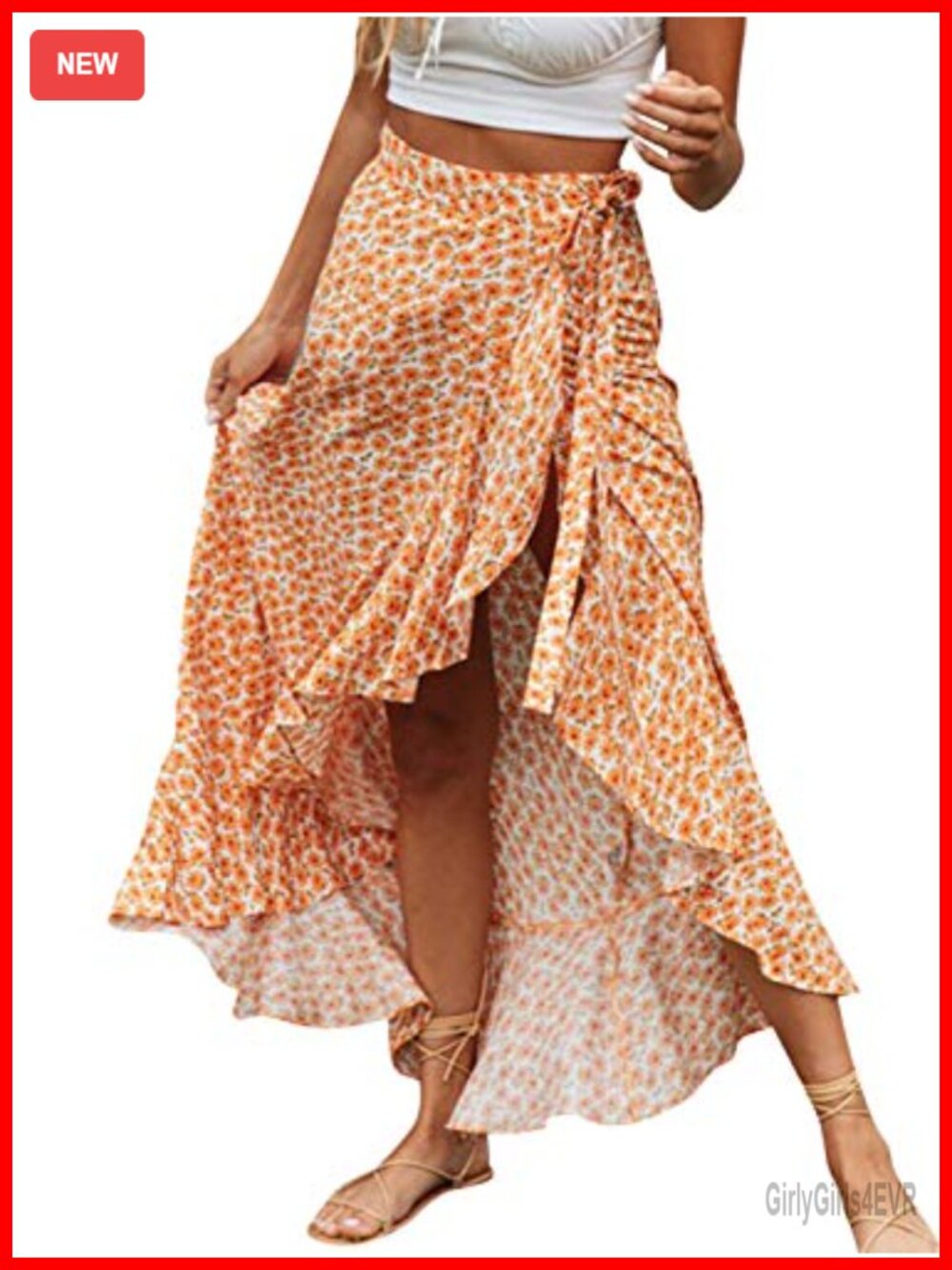 Boho Floral Wrap Maxi Skirt High Waisted Long Skirt with Slit